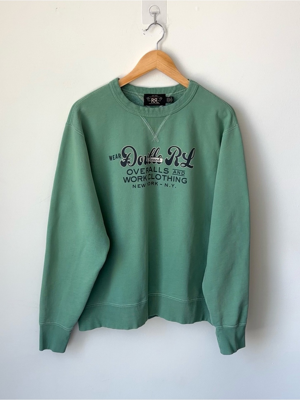 RRL Double RL Graphic Sweatshirt Men’s L Turquoise Garment Dyed Crewneck